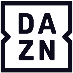 DAZN logo featuring the letters DAZN in dark blue on a white square with black border.