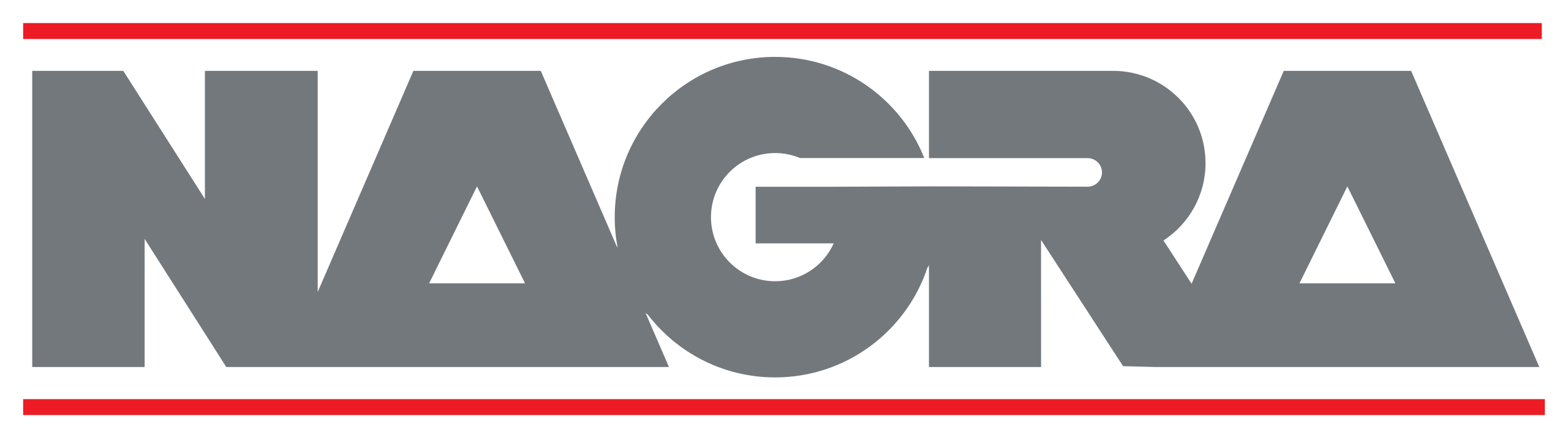 Logo Nagra — nagra logo in grey with red horizontal bars above and below.
