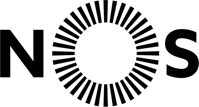 Logótipo Da Nos — nOS logo featuring the letters N and S flanking a circular radiating sun symbol.