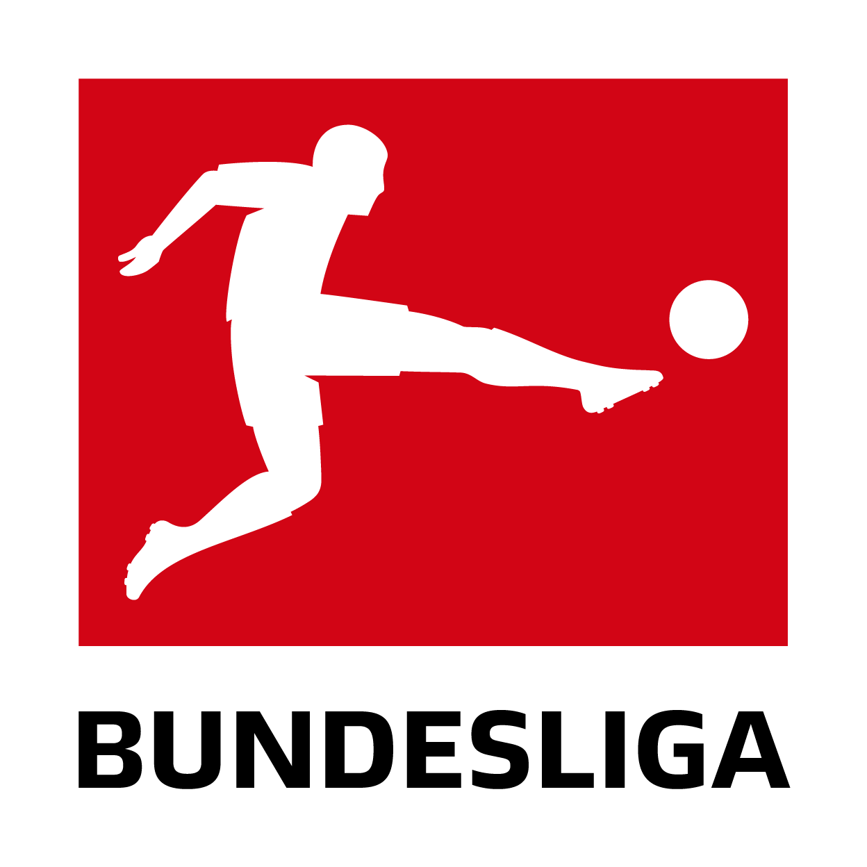 Bl Logo Rgb Pos — bundesliga logo featuring a white silhouette of a footballer kicking a ball on a red square background.