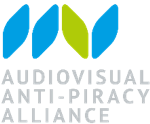 Logo de l'AAPA composé de quatre feuilles stylisées en bleu et vert avec le texte Audiovisual Anti-Piracy Alliance en gris.